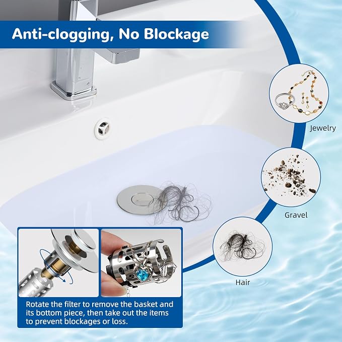 Hibbent 2 PCS Upgraded 3 in 1 Bathroom Sink Drain Strainer, Pop Up Stopper - Image 2