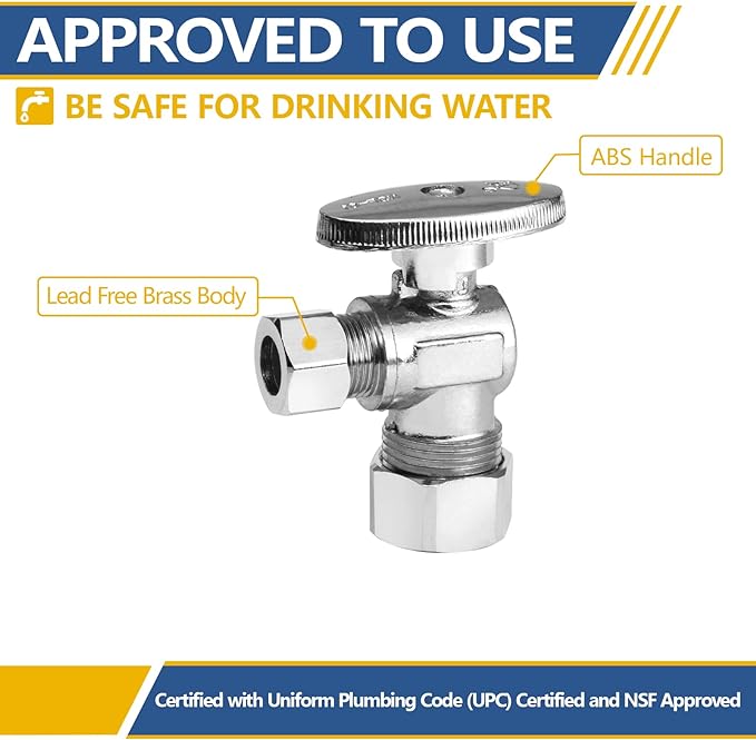 5 Pack GUOFIS Angle Compression Stop Valve, 1/4 Turn Water Shut Off Valve | - Image 4