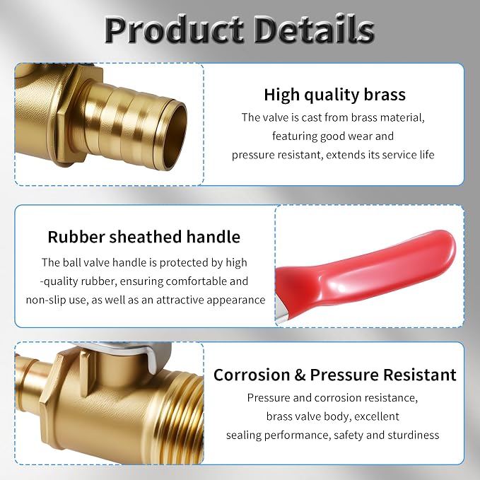 2 Pcs Brass Ball Valve, 6mm x 1/4 Inch, Male NPT | Full Port Shut Off Valve - Image 4