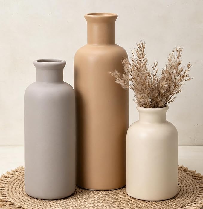Ceramic Vase Set of 3, Rustic Vase by CUCUMI