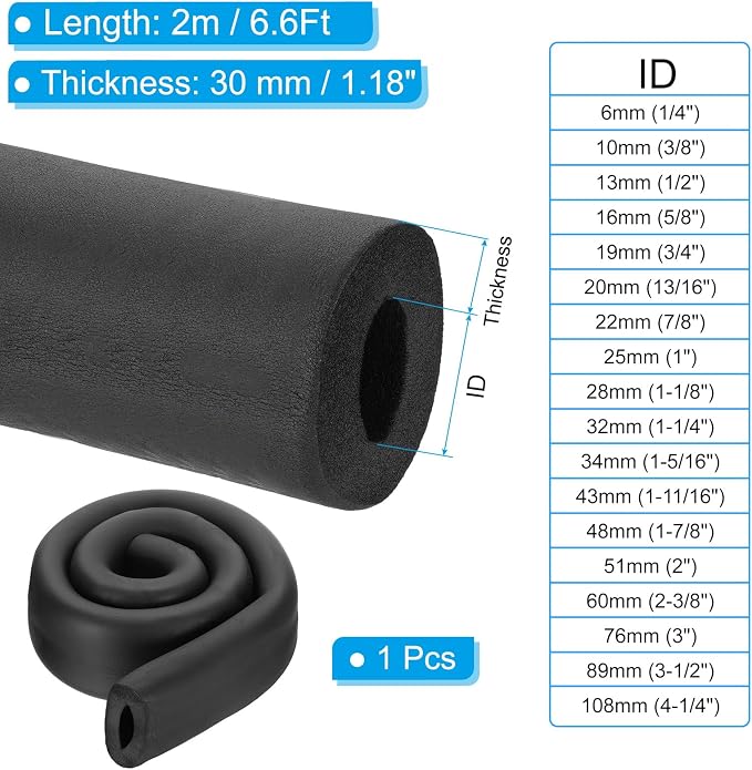 PATIKIL 1-7/8" ID x 6.6Ft Pipe Insulation Foam Tubes, Pipe Cover Wrap Roll Bar - Image 2