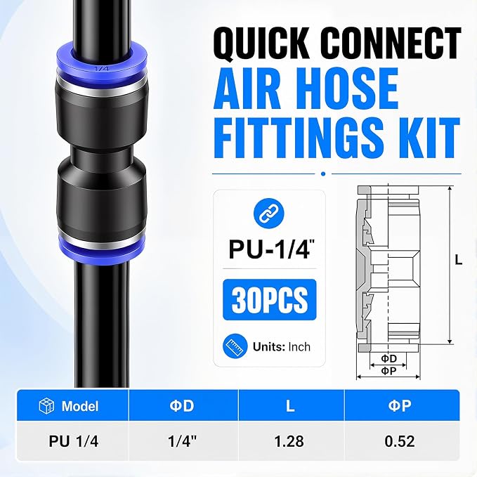 mxuteuk 30PCS 1/4" OD Push to Connect Fittings, 1/4" OD Air Line Fittings - Image 2