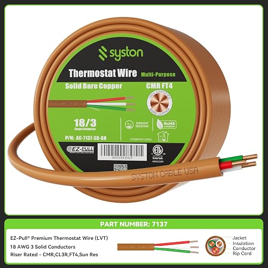 Syston 18/3 Thermostat Doorbell HAVC Heating Control Cable Wire, 100% Solid - Image 2