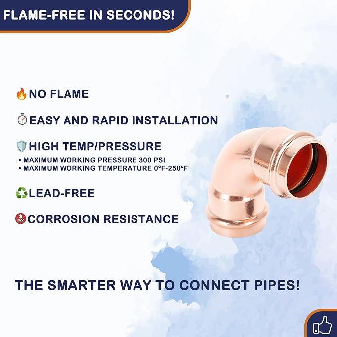 Copper Press Fittings 90 degree Elbow 3/4 inch x 3/4 inch 10 Pack - Image 3