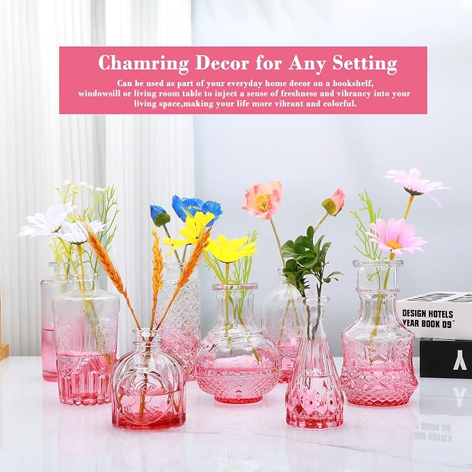 Pink Small Flower Vase Set, Glass Bud Vase in Bulk Set of 8 | Artistic and - Image 5