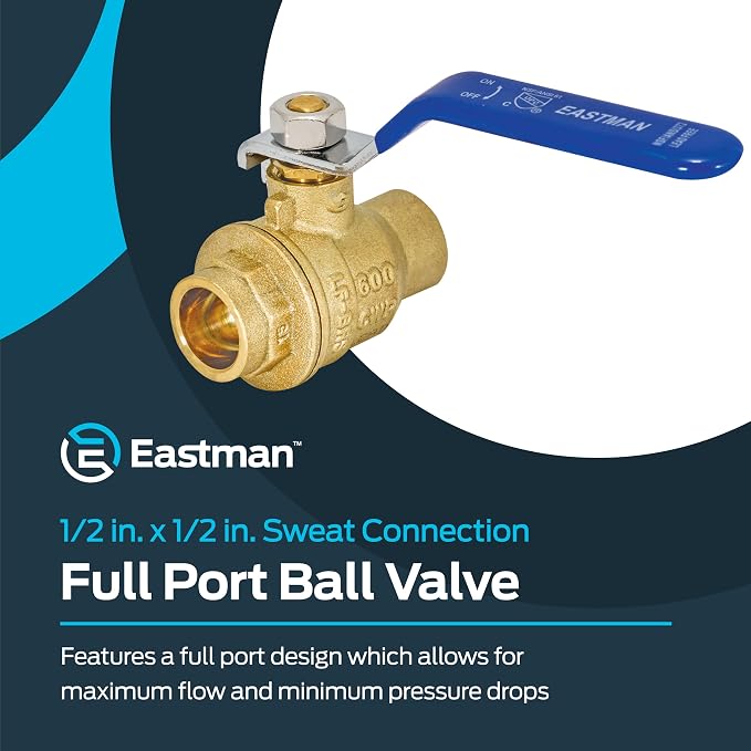 Eastman Heavy Duty Full Port Brass Ball Valve, 1/2 in Sweat x 1/2 in Sweat - Image 2