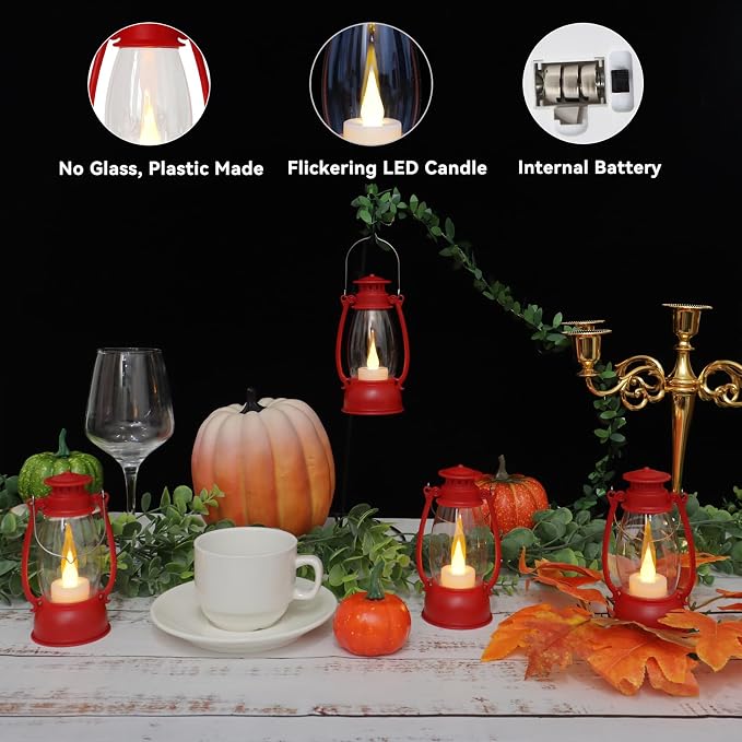 12Pcs Red Mini Lanterns for Centerpiece – Vintage Lantern Decor for Christmas - Image 5
