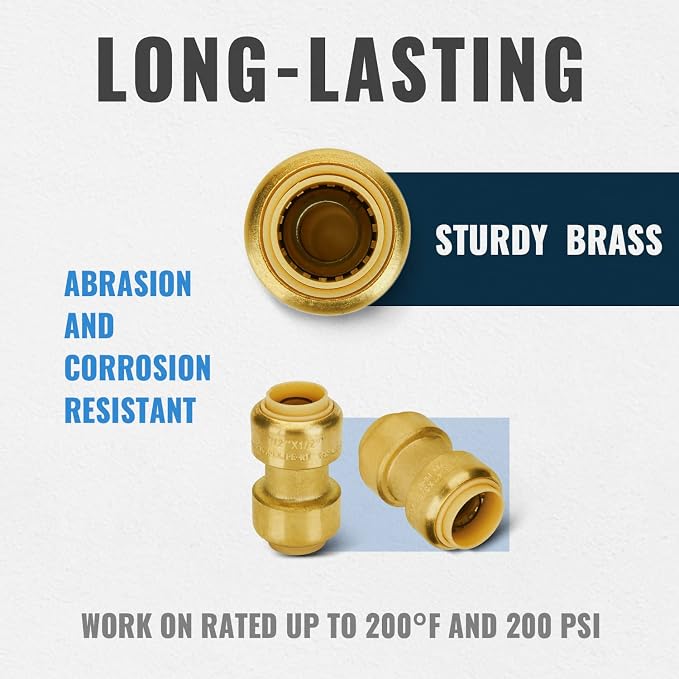 Push 1/2 Inch Coupling, 3/4 Inch Coupling, Push to Connect Plumbing Fittings Set - Image 2