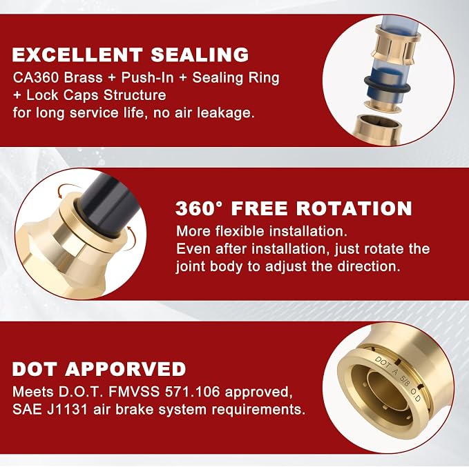 DOT Approved Male Straight Brass Union 5/8" Tube x 1/2" NPT, Quick Connect Union - Image 4