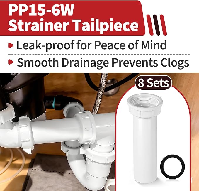 8 Sets PP15-6W 1-1/2" PVC Drain Tailpiece Compatible - Image 2