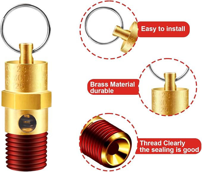 1/4'' NPT Male 200 PSI Air Compressor Pressure Relief Valve Brass | Safety - Image 4