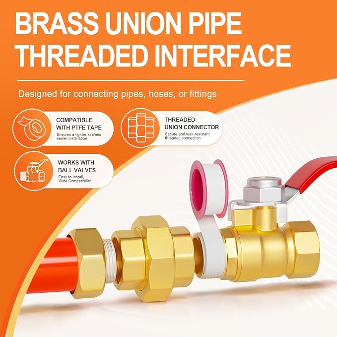 GASHER 1-1/4"FNPT Brass Union Pipe Fitting | 1-1/4 InchNPT Female x 1-1/4 - Image 5
