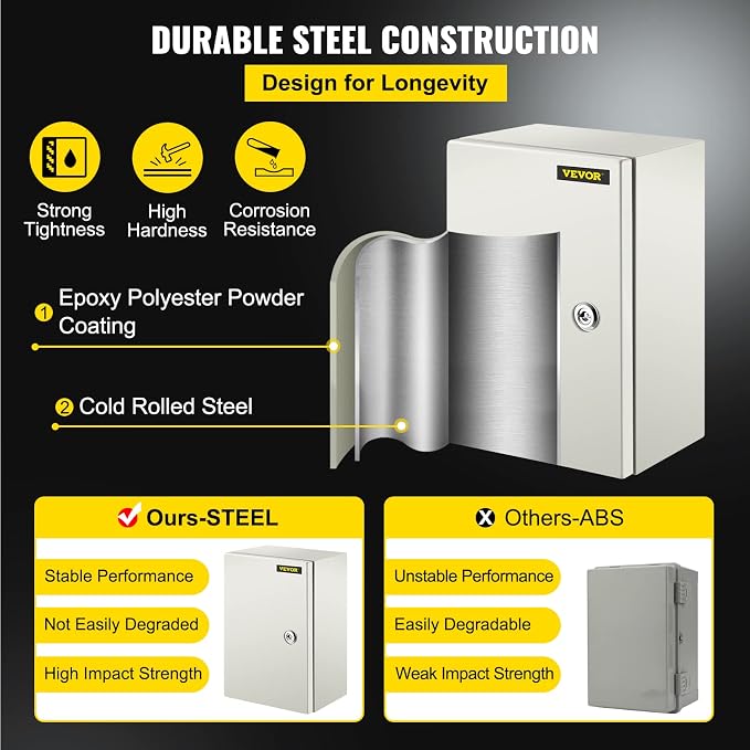 VEVOR NEMA Steel Enclosure, IP66 Waterproof & Dustproof, Outdoor/Indoor - Image 3