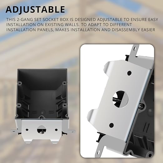 Black 2-Gang Adjustable Outlet Box, 34 Cubic Inch. Capacity –6" Length x 3-1/3" - Image 2