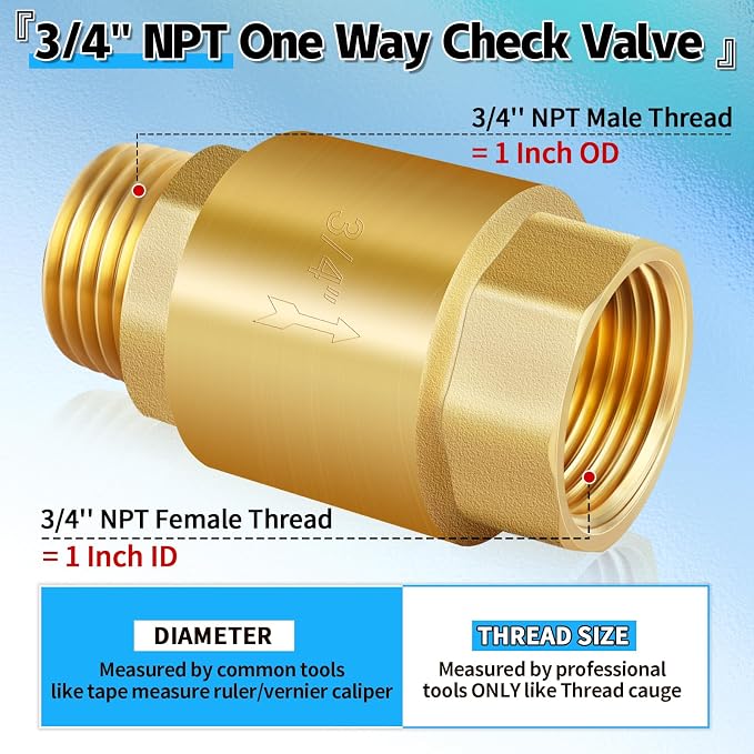2Pcs 3/4in NPT Spring Check Valve, Brass Non Return One Way Check Valve - Image 2