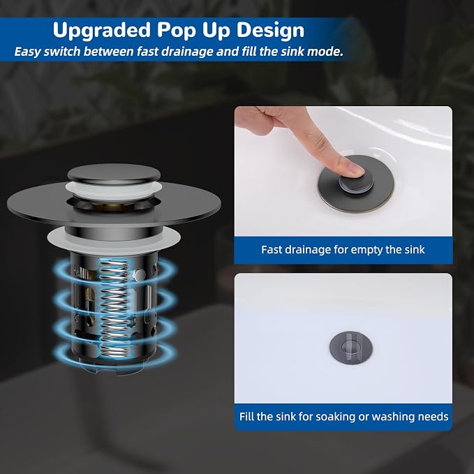 Hibbent 2 PCS Upgraded 3 in 1 Bathroom Sink Drain Strainer, Pop Up Stopper - Image 6
