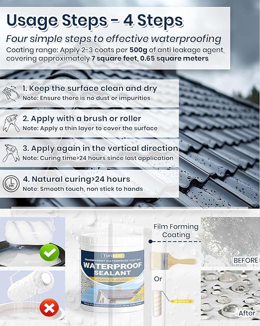 Waterproof Sealant 17.6oz Clear, TUFINEIN Transparent Waterproof Coating - Image 3