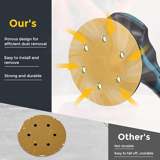 HARFINGTON 1000Pcs 5Inch Sanding Discs 120Grit Yellow Aluminum Oxide 8 Hole | - Image 4