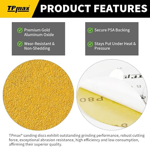 6-Inch 180-Grit Gold PSA Sanding Discs, 50 Pack – Pro-Grade Self-Adhesive - Image 4