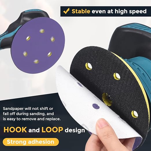 HARFINGTON 25Pcs 5Inch Sanding Disc 8 Hole 180Grit Purple Aluminum Oxide | Hook - Image 3