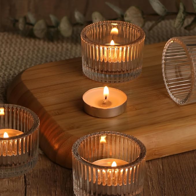 24 Pack Tea Light Candle Holders, Glass Clear Tealight Candle Holder | Votive - Image 4