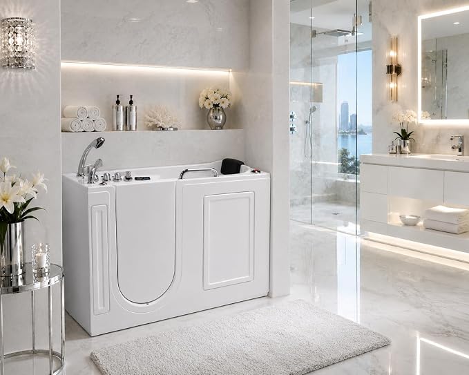 ANZZI Walk In Tub, 27 X 53 In, Left Drain, 12 Whirlpool & 18 Air Jets | - Image 2