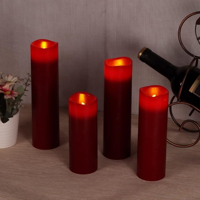 Flameless Candles Led Candles Pack of 9 Burgundy Real Wax Battery Candles - Image 4