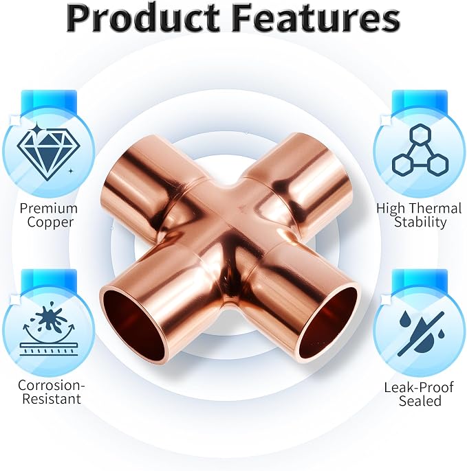 Union Cross Copper Fitting, 5/8 In, ID 16 mm, Wall 1 mm | Cupreous 4 Way Cross - Image 3