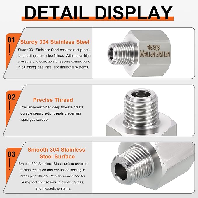 1 Pack 304 Stainless Steel Male to FeMale Adapter, M8*1 Male x 1/8" FeMale NPT - Image 4