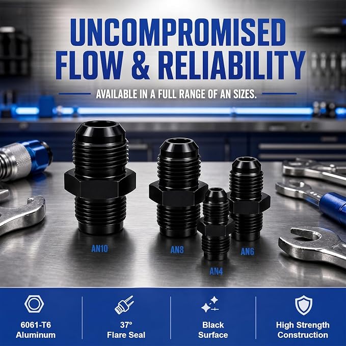 6AN to 6AN Male Flare Coupler, Aluminum Union Straight Fuel Line Fitting - Image 3