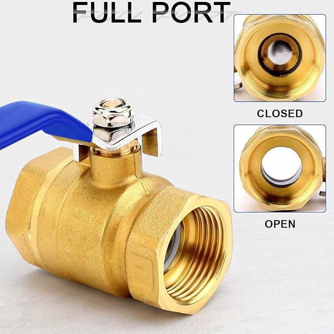2 Pack 1" Full Port Ball Valve Brass， 1 Inch NPT Brass Valve，1" Female x 1" - Image 4