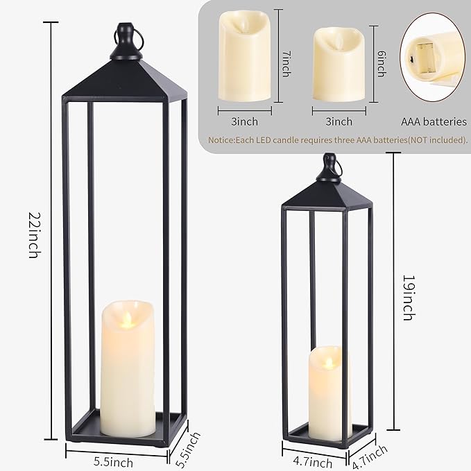 22'' 19'' Large Lanterns Decorative Outdoor Indoor, Modern Farmhouse No Glass - Image 2