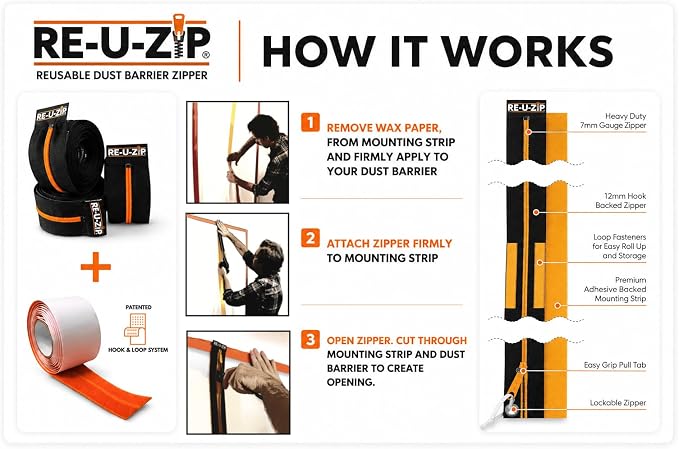 RE-U-Zip Reusable Dust Barrier Zipper, Replaceable & Lockable, Cost-Effective - Image 7