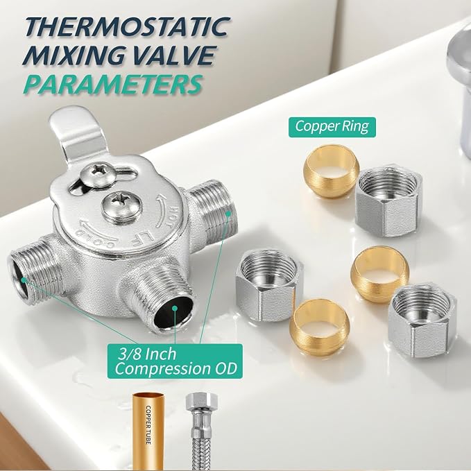 1 PCS Below Deck Mixing Valve, 3/8" Compression LF Brass Body, Thermostatic - Image 3