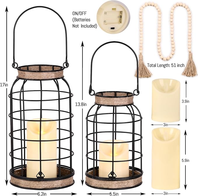 Rustic Farmhouse Candle Lantern, patio and tabletop decor - Image 2