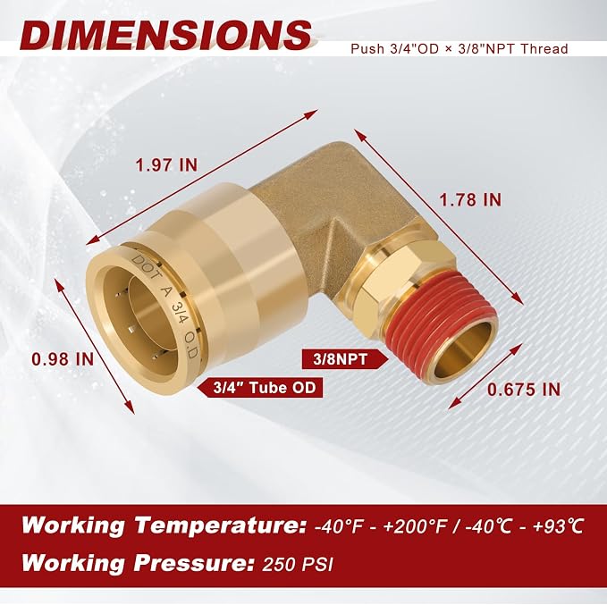 90° Swivel Male Elbow, 3/4" Tube x 3/8" NPT, DOT Approved 2PCS | - Image 5