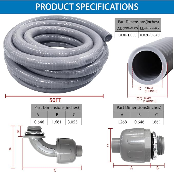 3/4" Dia Liquid Tight Conduit 50 FT, Flexible Non-Metallic | PVC Conduit 3/4 - Image 2