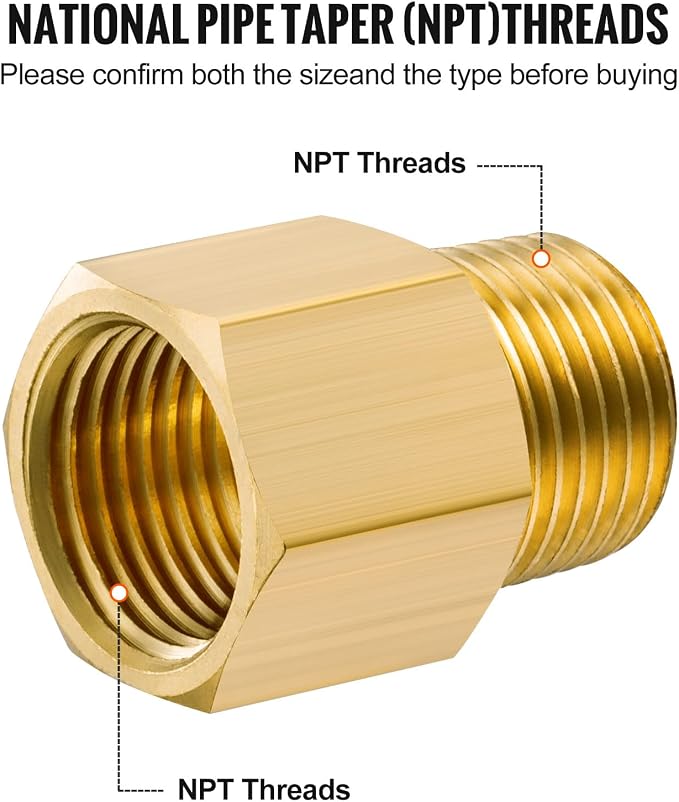 Gsinodrs 2PCS Brass Pipe Fitting, 3/8" Female x 1/4" Male NPT Thread Brass Hex - Image 3