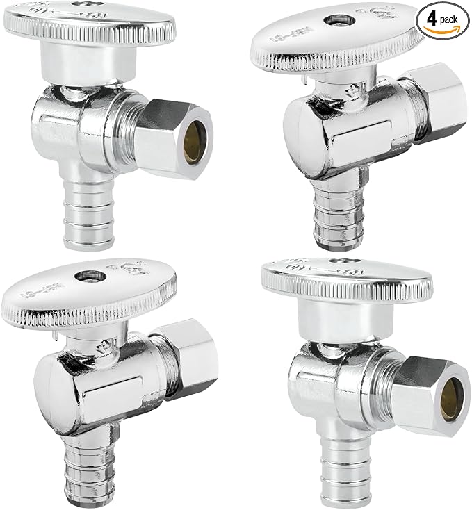 4PC HeSun 1/2" PEX-B Crimp x 3/8" OD Compression Angle Stop Valve | 1/4 Turn by HeSun