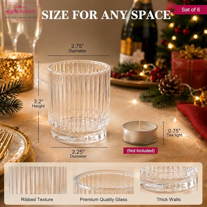 Kate Aspen Vintage Ribbed Red Glass Candle Holders Set of 6 - Image 2