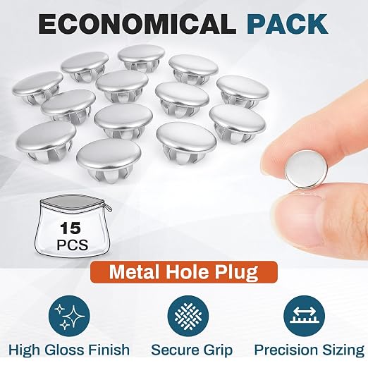 Hicarer 15 Pack Fit 1/4" Hole Metal Hole Plugs, Nickel-Plated Steel Snap-in - Image 6