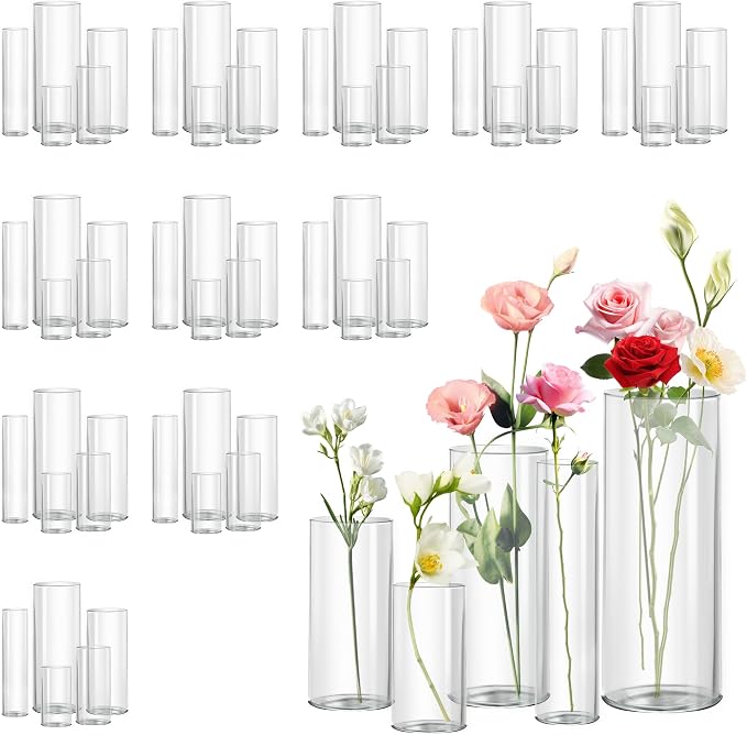 60pcs Cylinder Glass Vase for Centerpieces, 10 inch Tall Clear Flower Vase Bulk by Zomiol