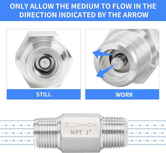 ChillWaves 304 Stainless Steel In-Line Siamese Check Valve 1" NPT Male Thread - Image 6