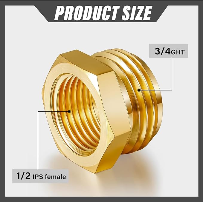4 Pcs Garden Hose Adapter, G1/2" Thread Female to 3/4" GHT Male Hose Connector - Image 2
