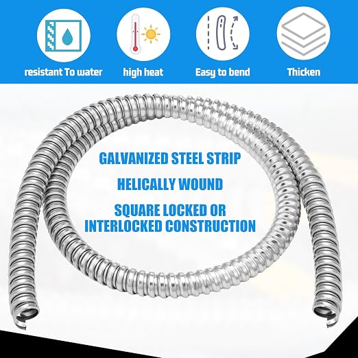 Yaocom 3/4 Inch Metal Flexible Conduit 50 ft, Galvanized Reduced Wall | Outdoor - Image 3