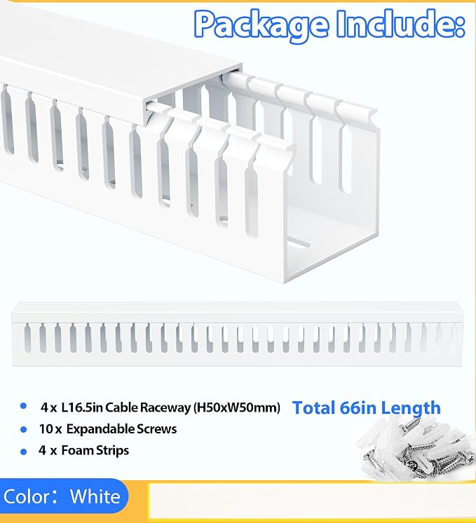 2" H x 2" W Cable Raceway, 66in Under Desk Wire Management Channel, 16.5in Each - Image 6