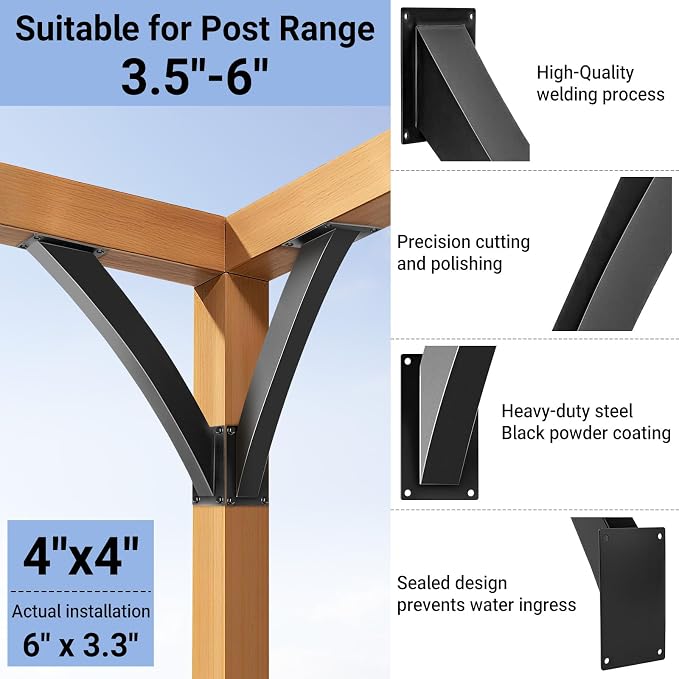 Heavy Duty Arc 45 Degree Angle Bracket, Wood Pergola Bracket Kit-2 Pcs - Image 4