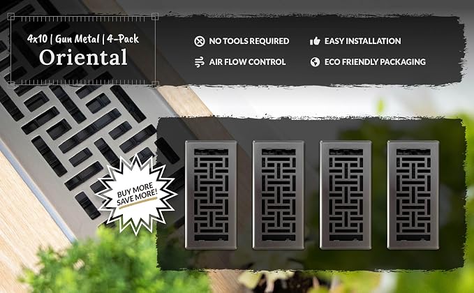 Decor Grates AJH410-GM Oriental Floor Register, 4x10 Inches, Gun Metal Finish - Image 6