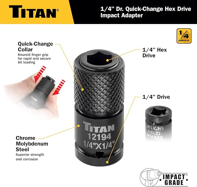Titan 12194 1/4-Inch to 1/4-Inch Hex Drive Quick-Change Impact Adapter - Image 3