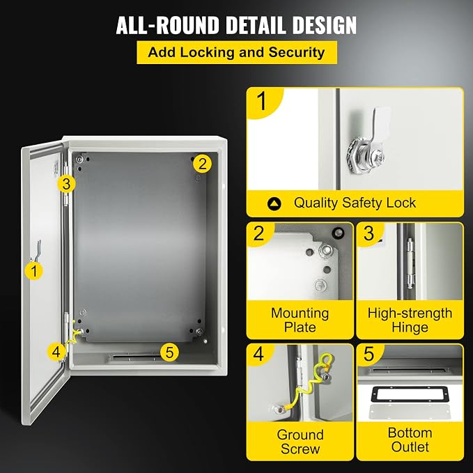 VEVOR NEMA Steel Enclosure, IP66 Waterproof & Dustproof, Outdoor/Indoor - Image 5
